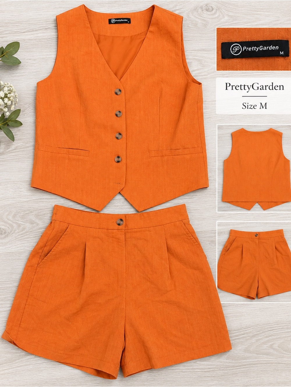 PrettyGarden Orange Vest & Shorts Matching Set Size Medium